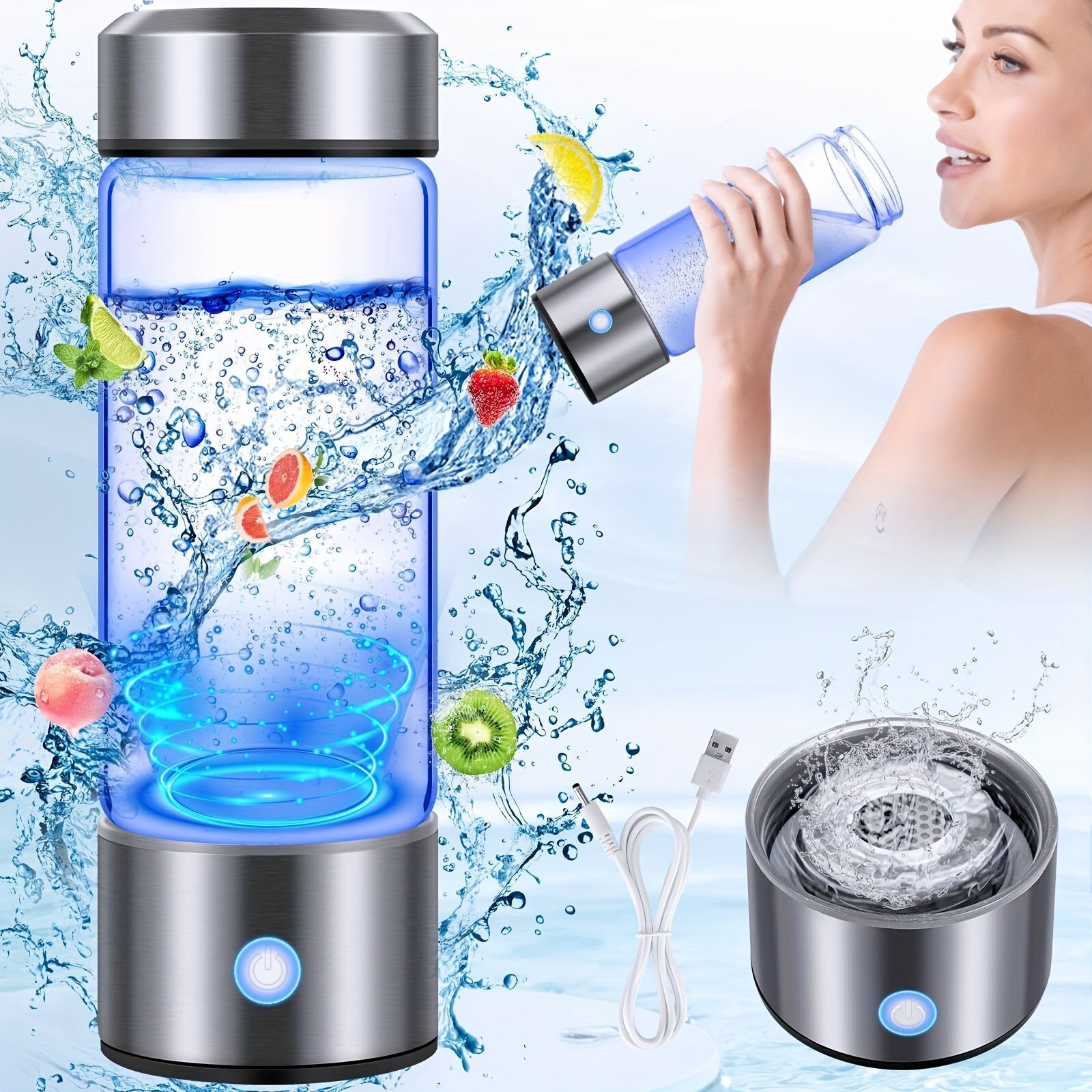 Botella de agua de hidrógeno portátil con batería de 1000mAh, recargable, uso de viaje