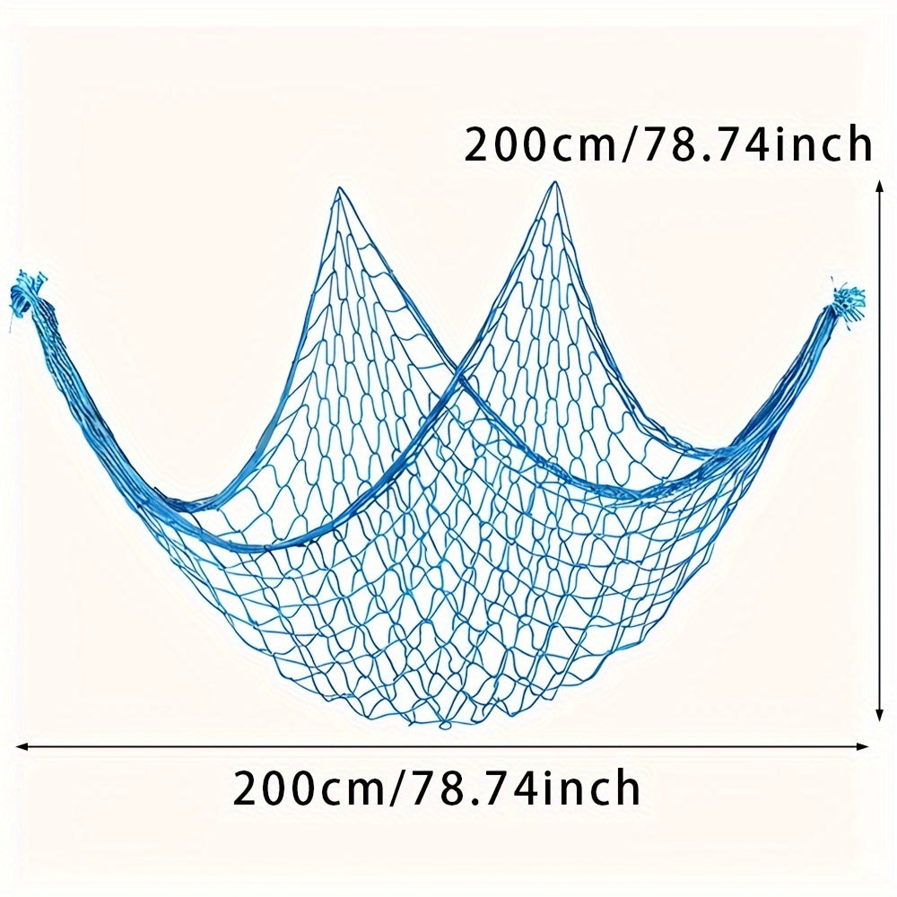 Nautical Blue Fishing Net Wall Decor with Seashells for Ocean-Themed Events