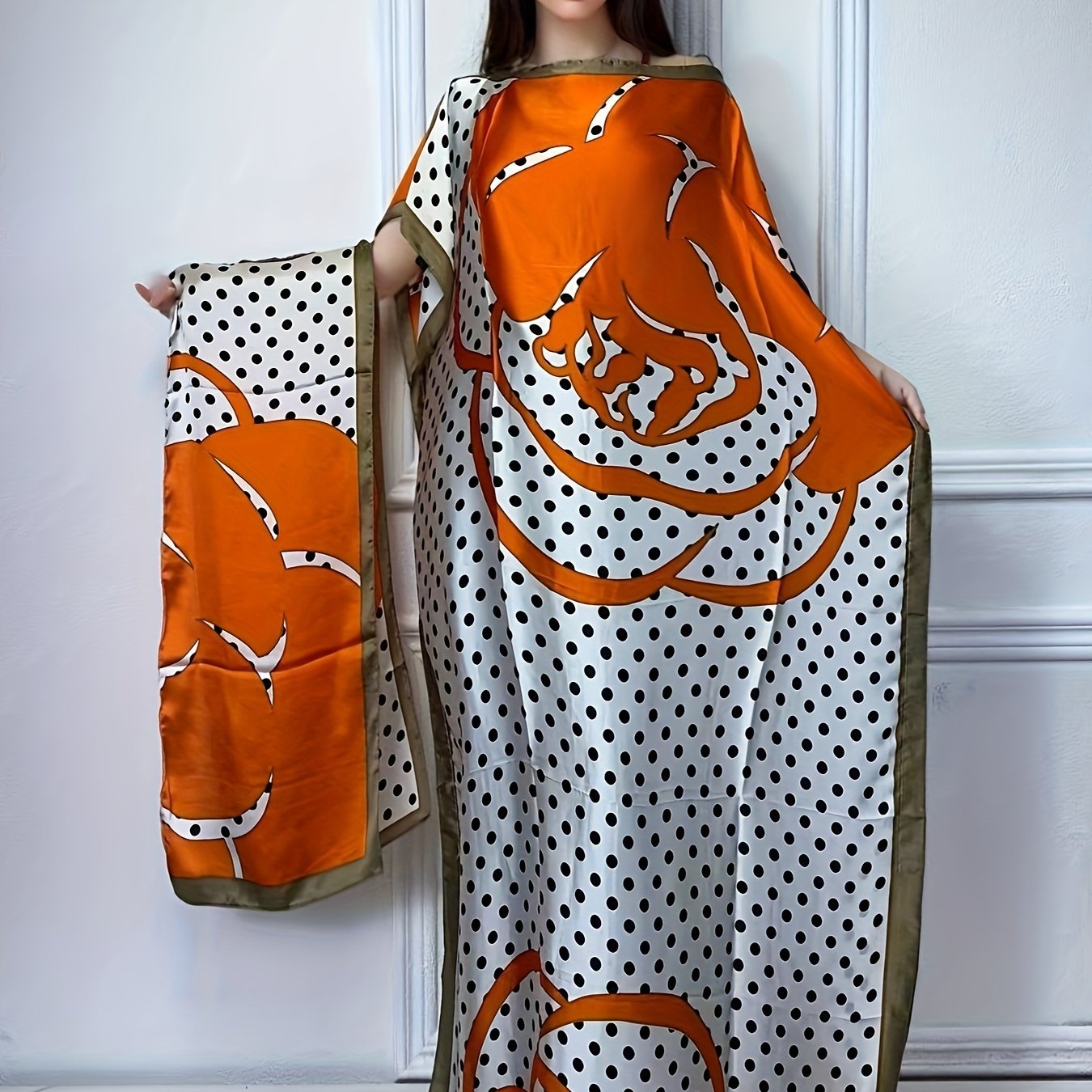 Women's Floral Print Abaya Polyester Loose Fit Maxi Dress for Spring Summer