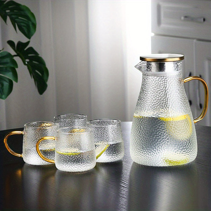 Glass Pitcher with Golden Handle, Large Capacity, Heat-Resistant, Dishwasher Safe