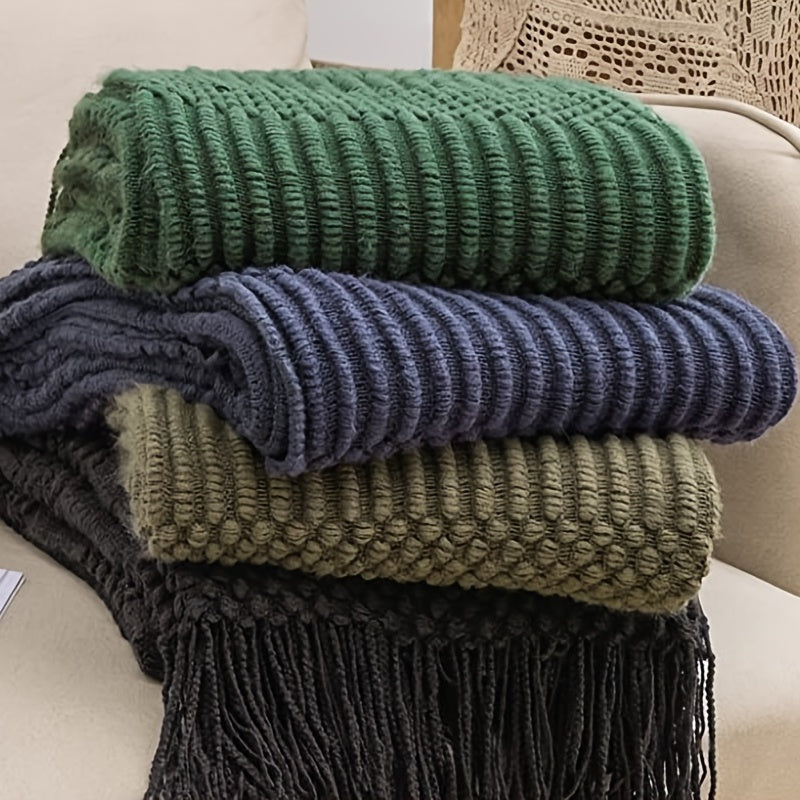 Textured Knit Throw Blanket 127x152cm Soft Solid Couch Sofa Decor