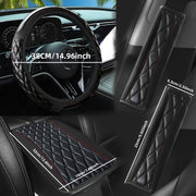 Juego de interior de coche de fibra de carbono para unisex incluye cubierta de volante, cubierta de cinturón de seguridad y almohadilla de reposabrazos