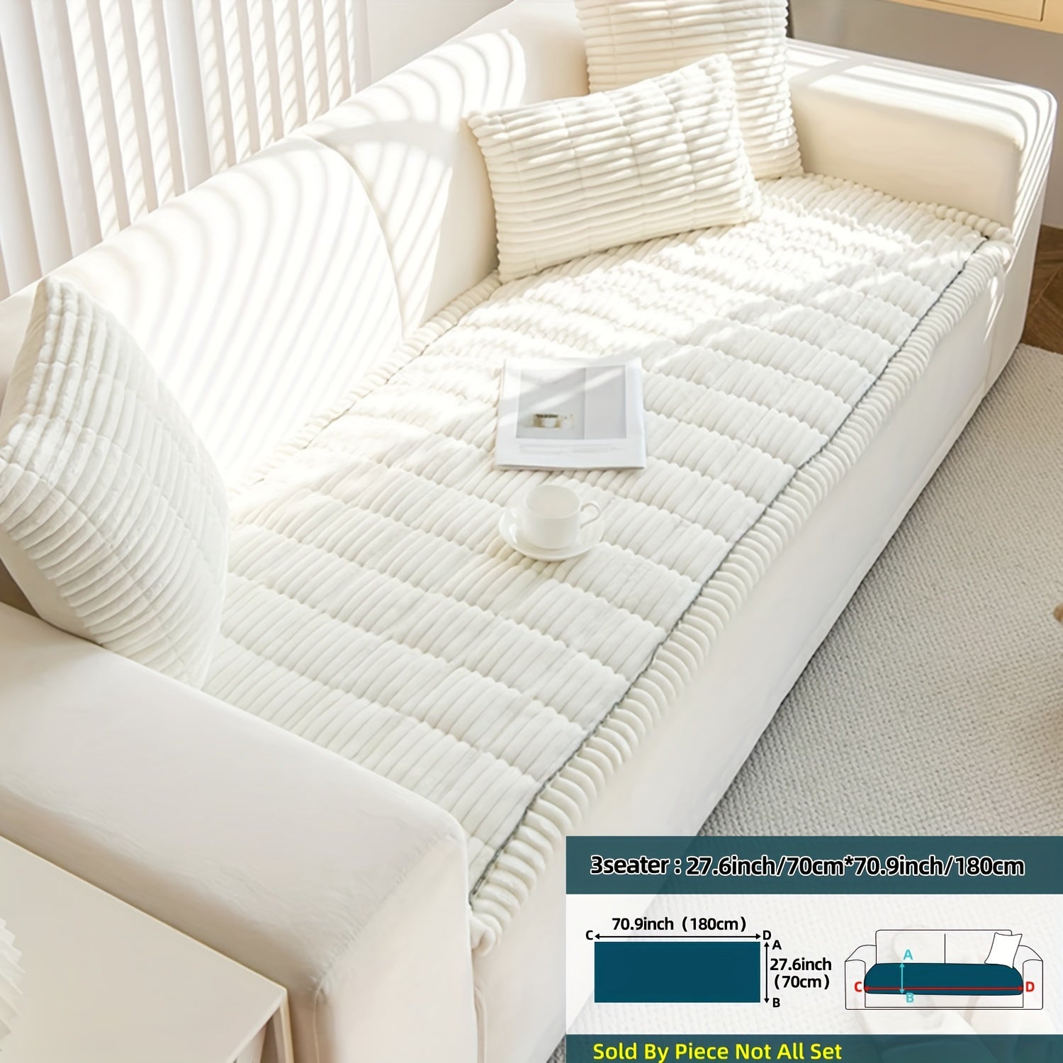 Boho Style Quilted Short Plush Sofa Cover with Ruffle Design Non-Slip Pet Friendly Machine Washable