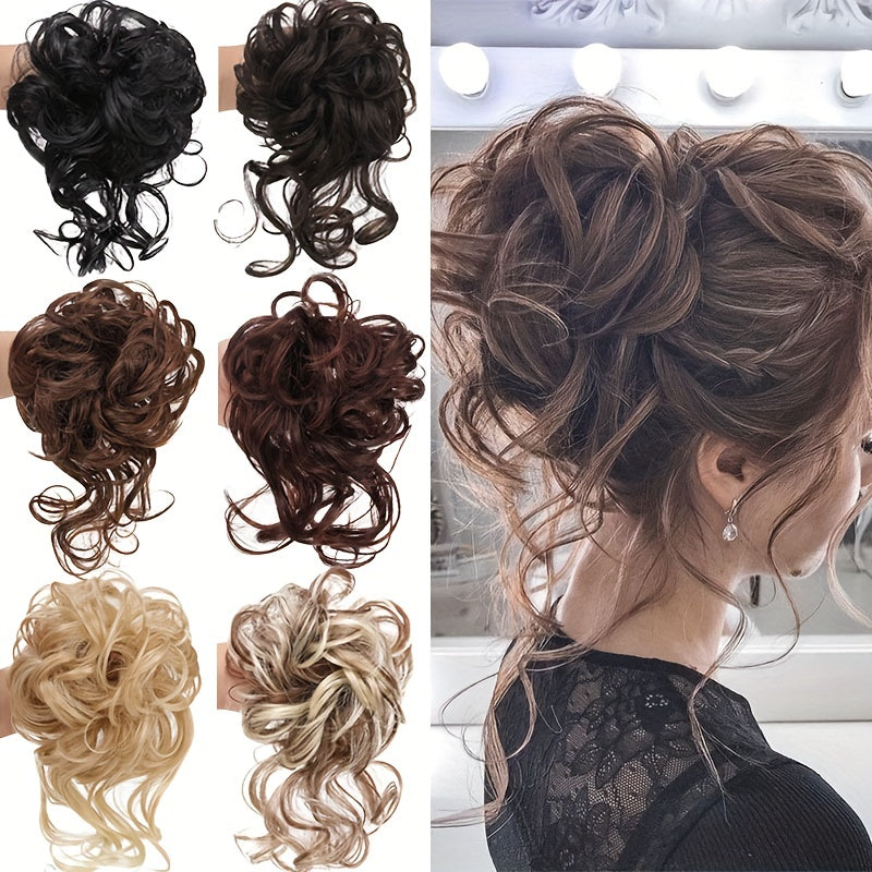 Women's Synthetic Hair Bun Scrunchie Messy Curly Wavy Hair Extensions