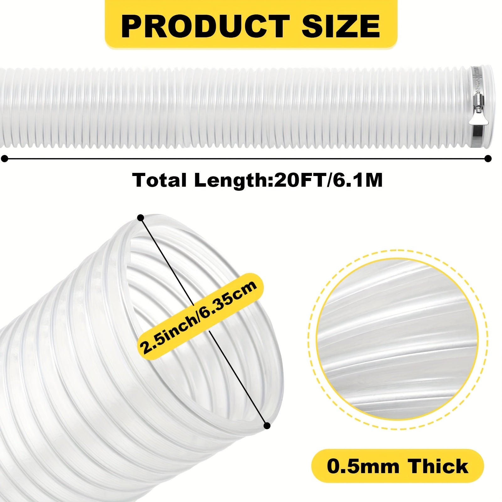 Zanglamas po'lat qisqichlar va sim mustahkamlash bilan jihozlangan mustahkam PVC chang yig'ish shlangi sanoat foydalanishi uchun ideal.