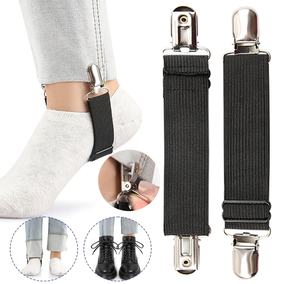Adjustable Elastic Boot Grips Non-Slip Stretchy Clips for Secure Fit Set of 2