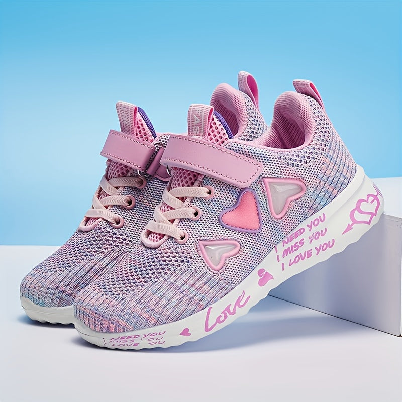Girls' Breathable Low Top Woven Sneakers with Heart Design for Casual and Running