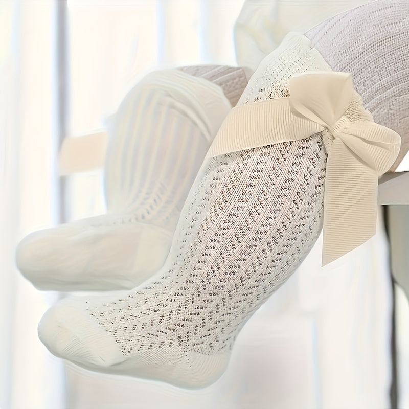 Girls' Knitted Crew Socks Mesh Cotton Blend Solid Color All-Season Kids' Socks