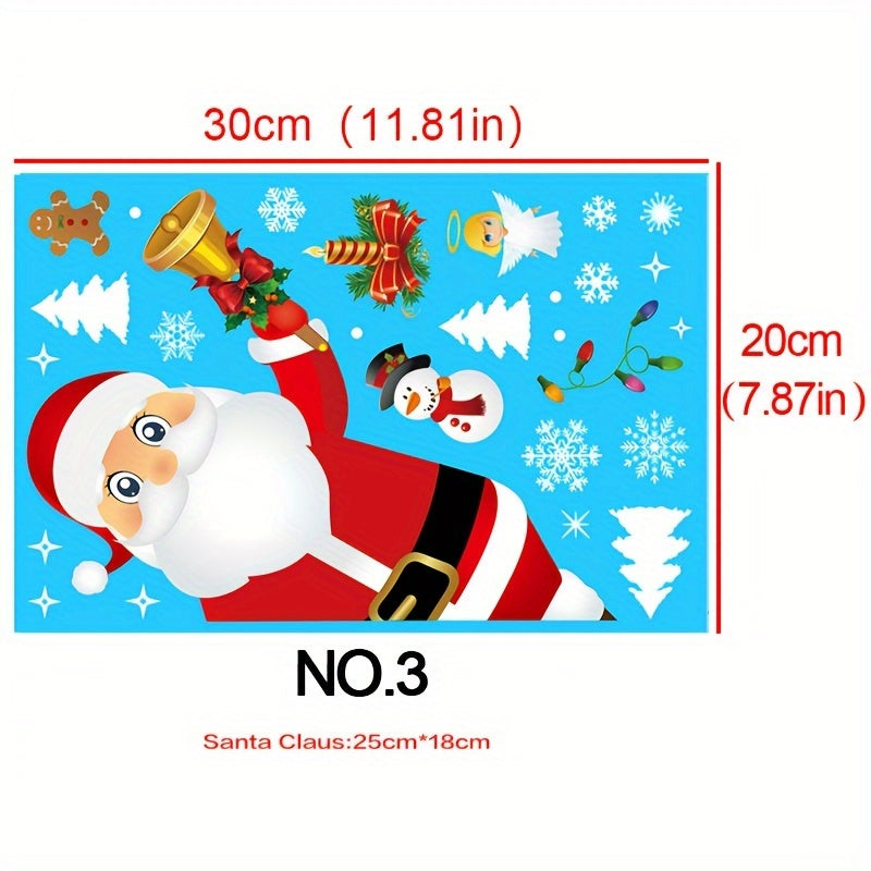 Christmas Window Clings Set with Snowflake and Santa Designs for Holiday Decor
