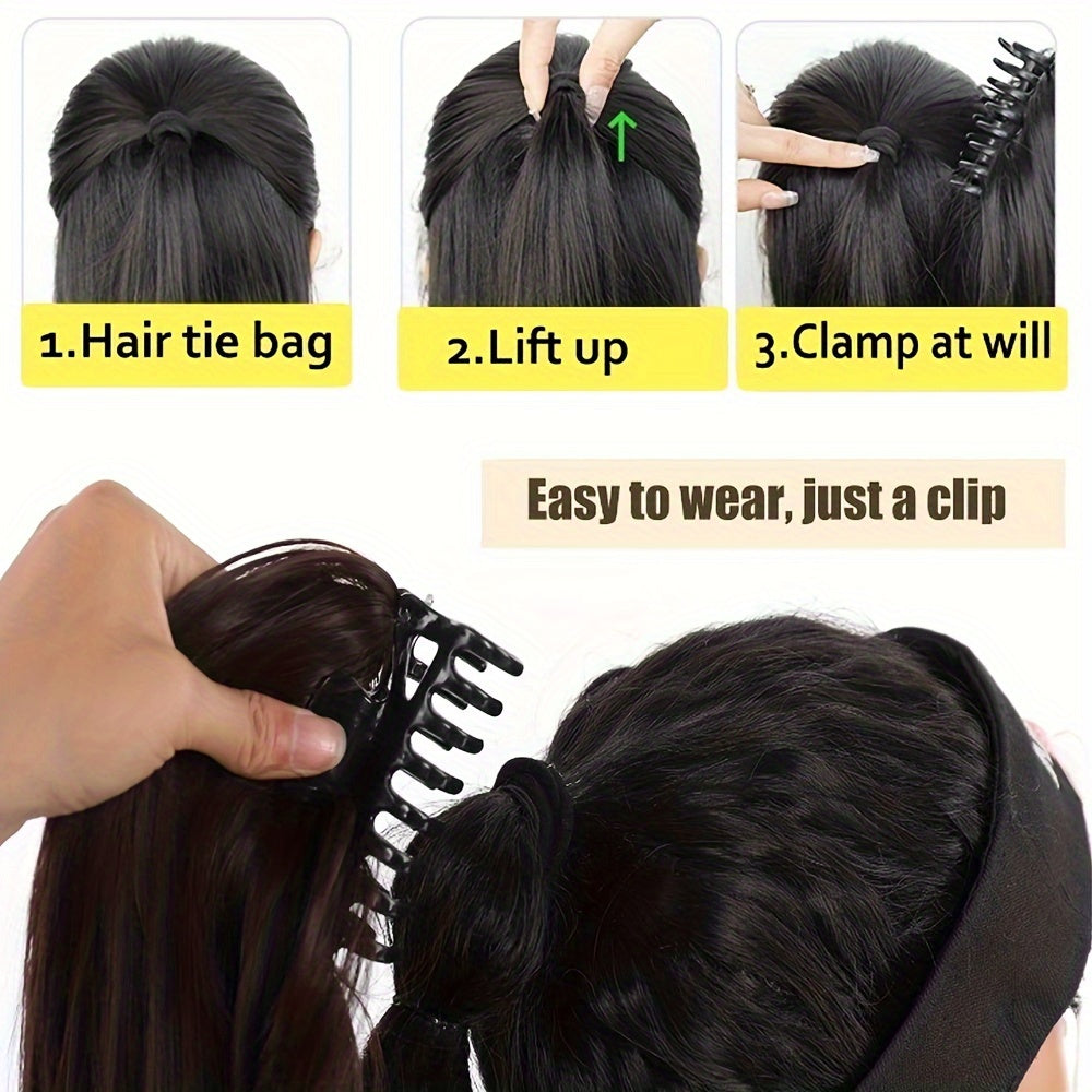 Women's Synthetic Claw Clip Ponytail Extension Medium Long Straight Hair for Daily Use