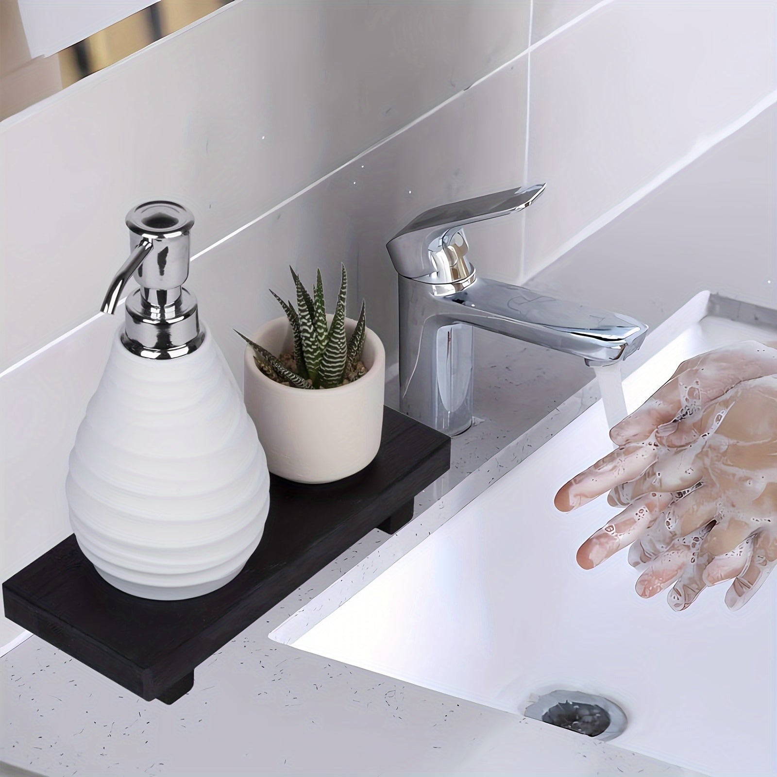 Rustic Wooden Bathroom Tray Farmhouse Decor Natural Solid Wood Kitchen Bathroom Organizer