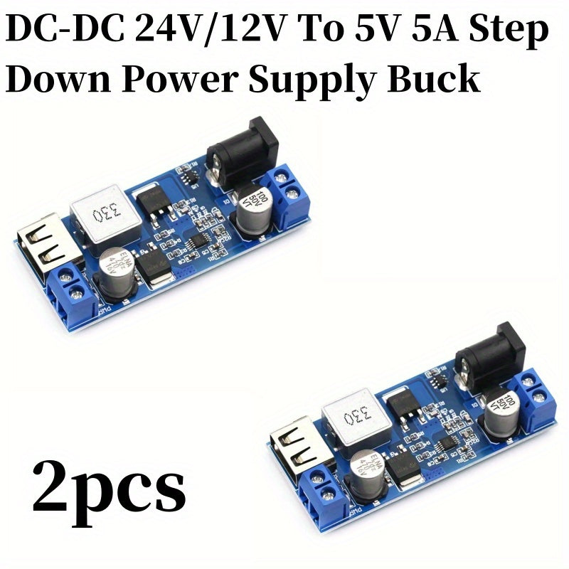 2pcs DC-DC Buck Converter 24V/12V to 5V 5A Power Supply Module for USB Charging