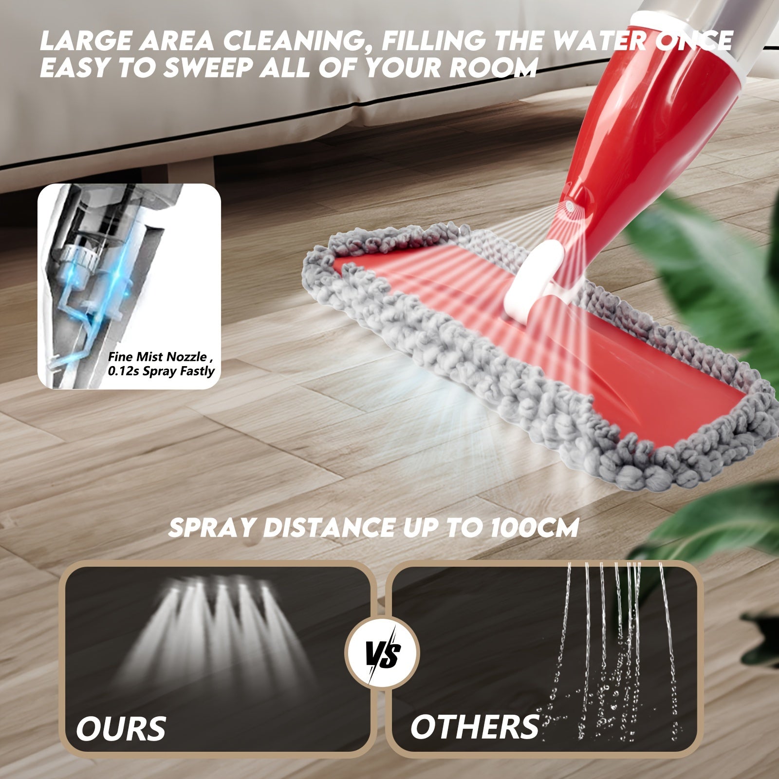 Uy tozalash purkagichi bilan aylanadigan tekis pol mopi, ikki tomonlama quruq va nam dangasa mopi. Yashash xonasi, hammom va oshxona tozalash uchun ijodiy suv purkagichi. 1 mopa padini o'z ichiga oladi. Uy uchun mukammal tozalash vositasi.