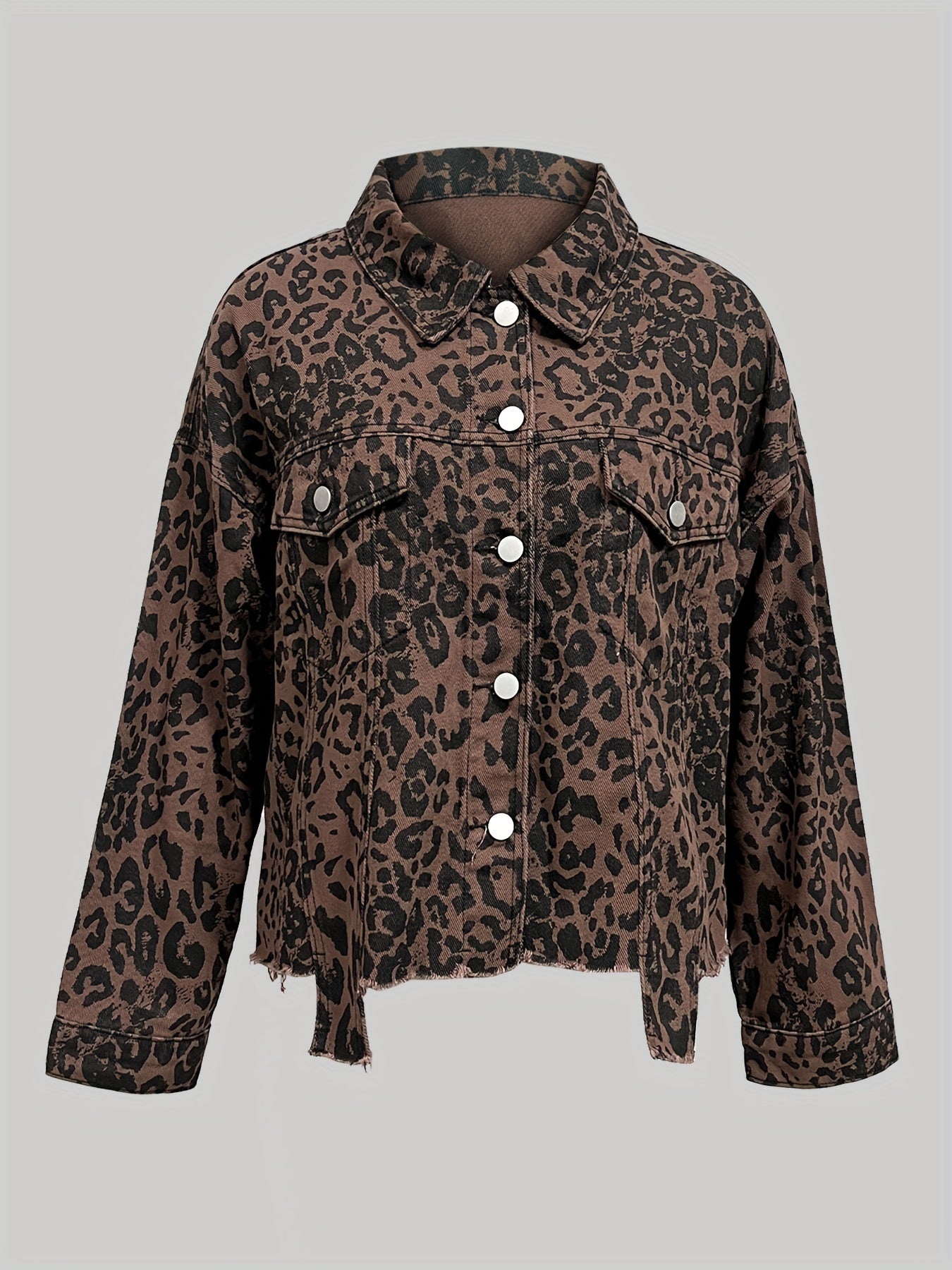Women's Leopard Print Denim Jacket Long Sleeve Casual Spring Fall