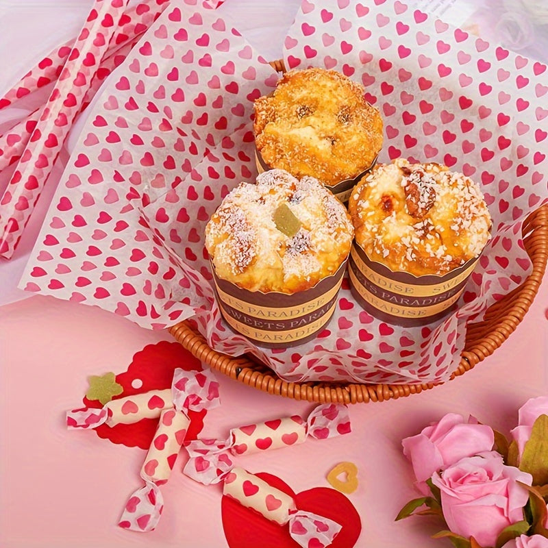 50 Pack Wax Paper Sheets Heart Pattern Greaseproof Waterproof Food Wrap