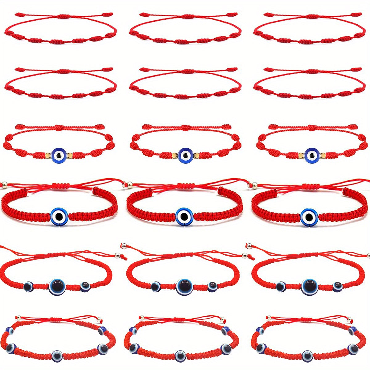 Set of 18 Red Devil Eye Beaded Bracelets for Women with Knot String and Amulet for Protection and Luck