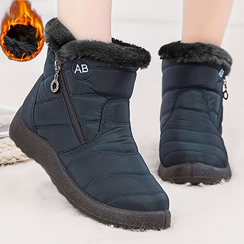 Women's Faux Fur-Lined Winter Snow Boots Ankle Boots with Zipper and Thick Sole