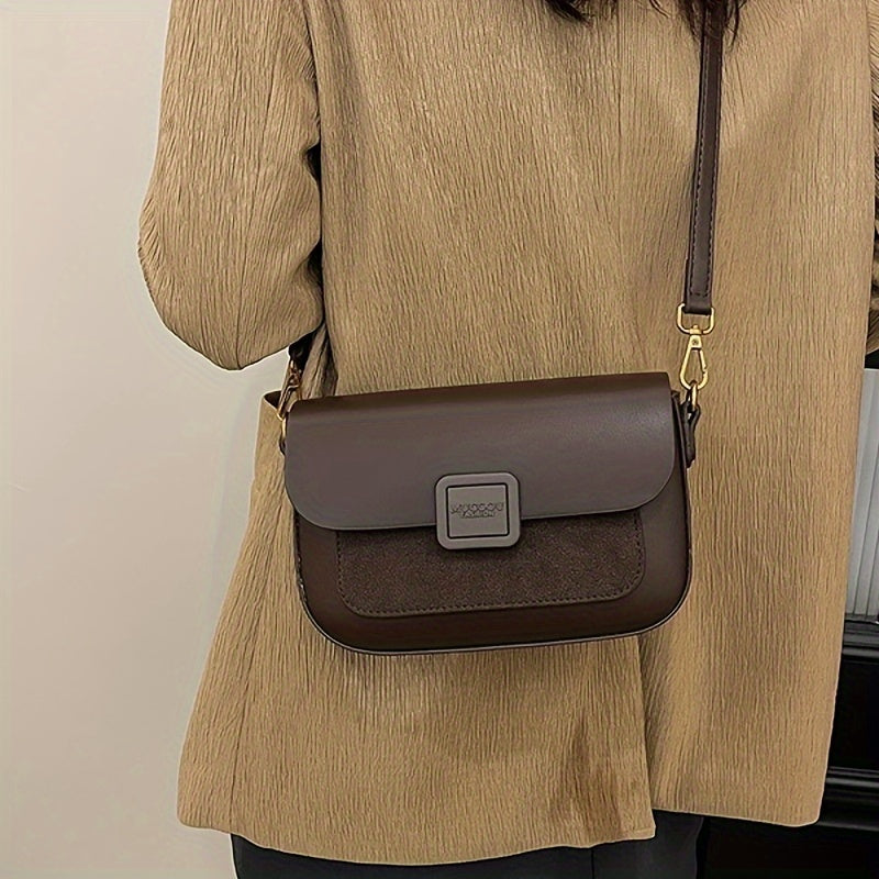 Black Retro-Inspired Crossbody Bag with Zipper Closure Made of Durable PU