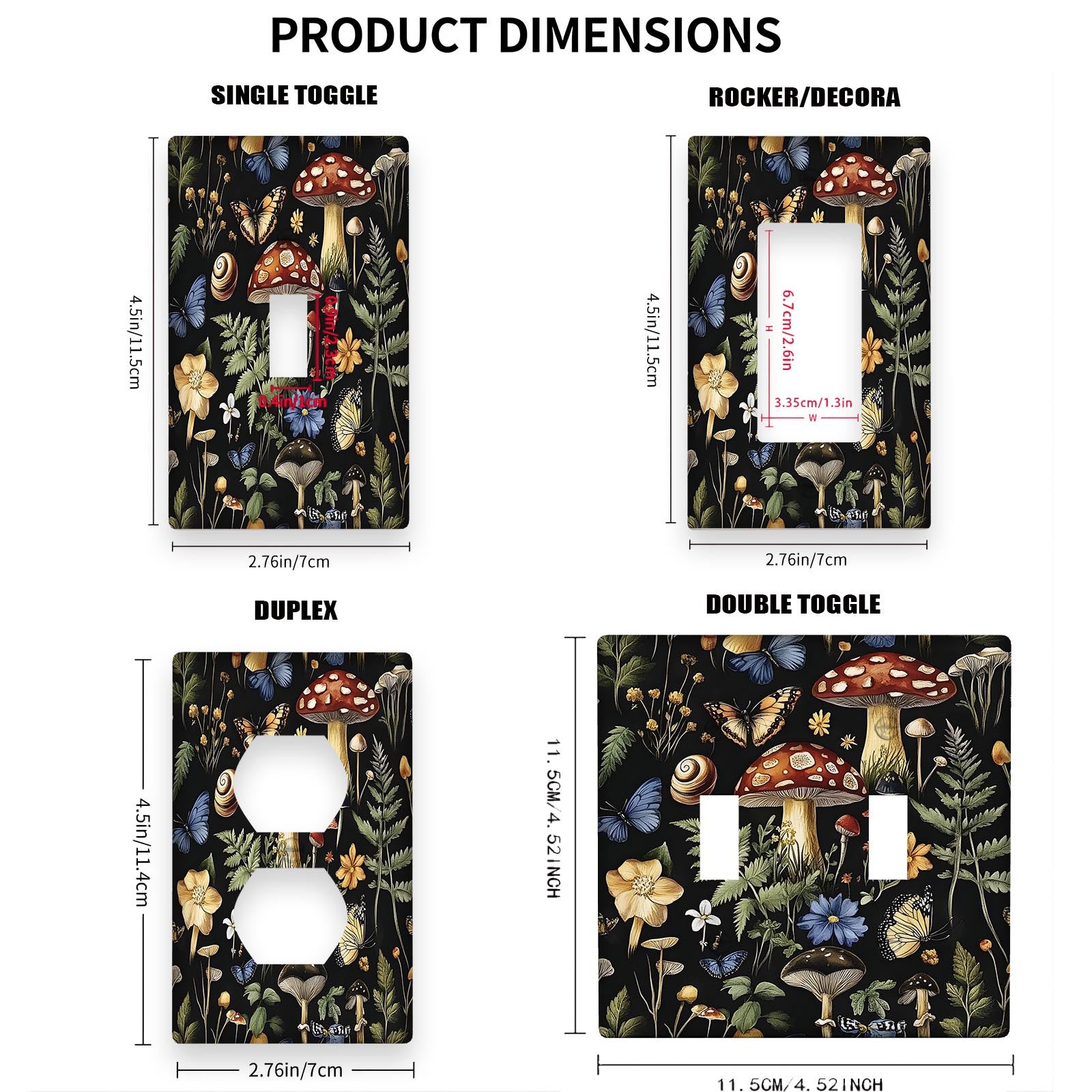 Mushroom Wall Plate for Bedroom and Kitchen Single or Dual Gang Power Outlet Cover