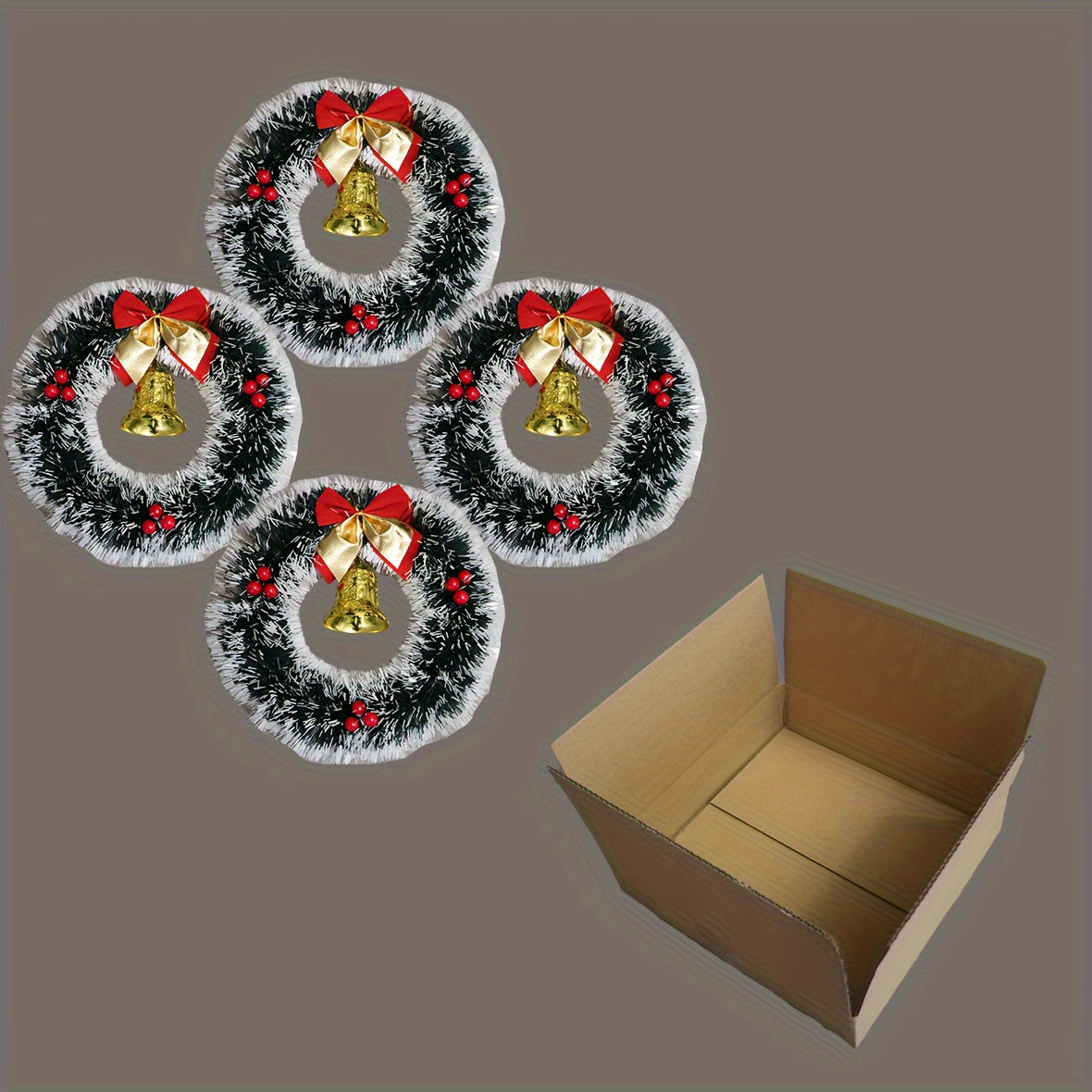 20/30cm Christmas Garland Dark Green White Edge Bells Red Fruit Bow