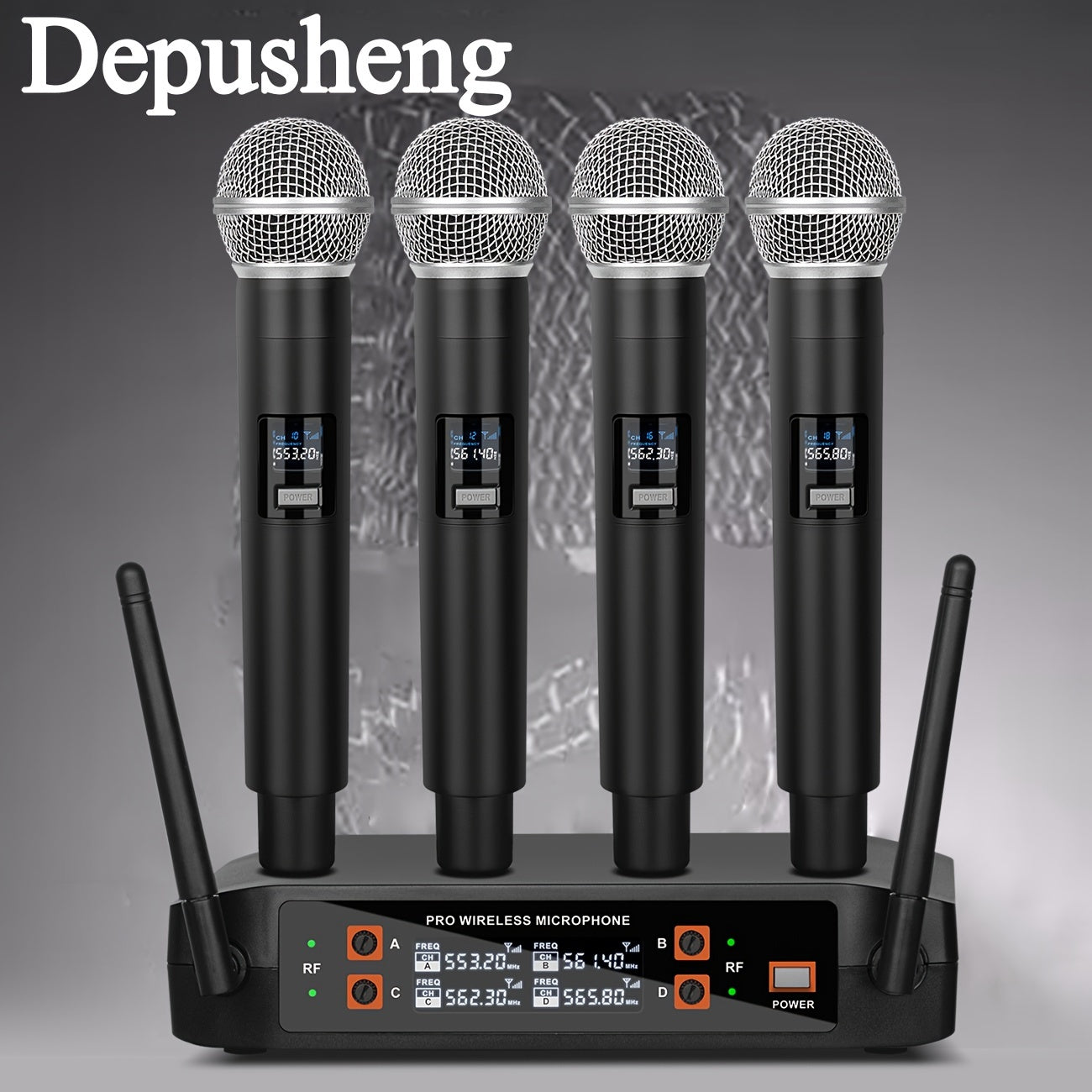 4-Channel Microphone System with Battery Indicator and 6.35mm Jack for Karaoke, DJ, Wedding