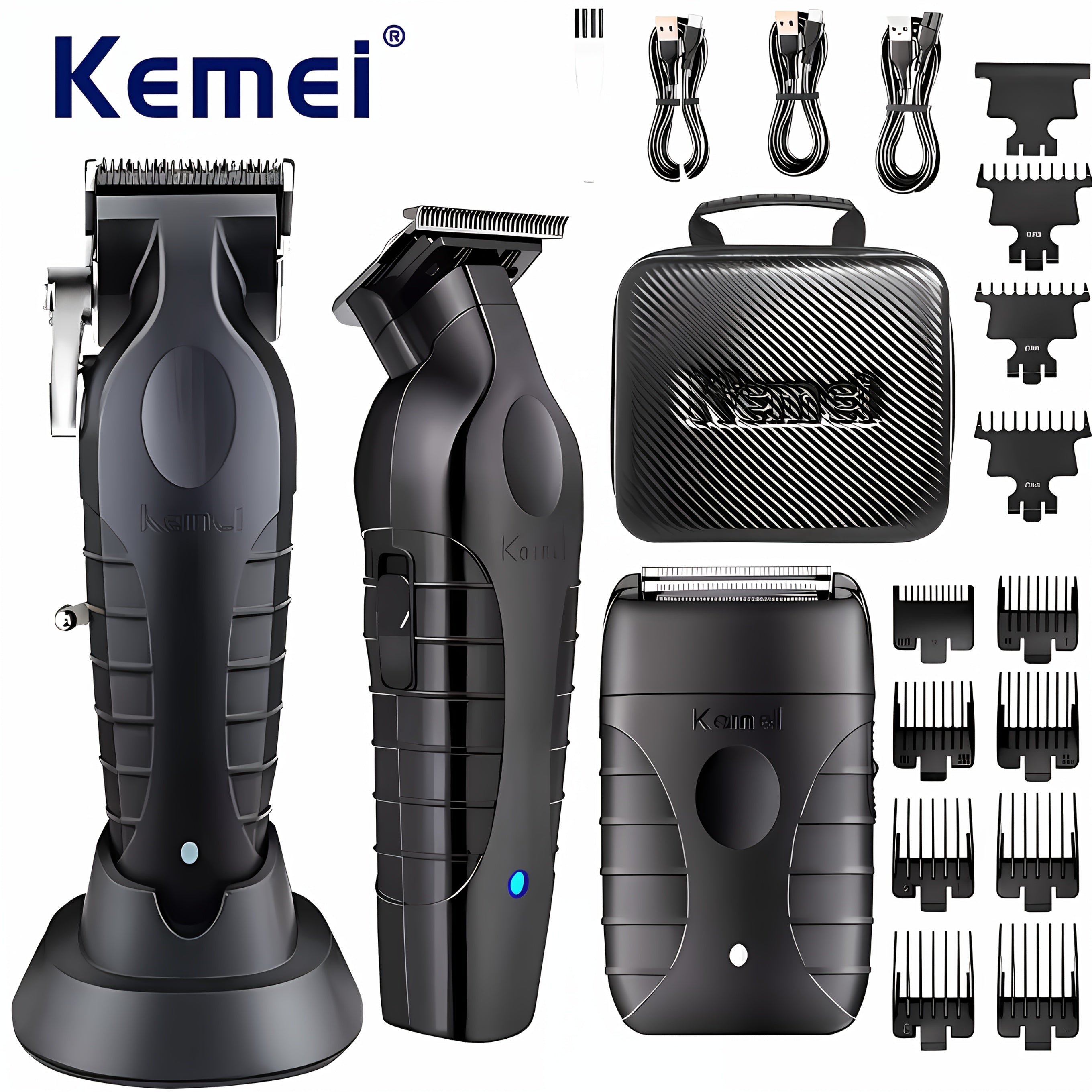 Combo de afeitadora eléctrica y recortadora de cabello con base para hombres