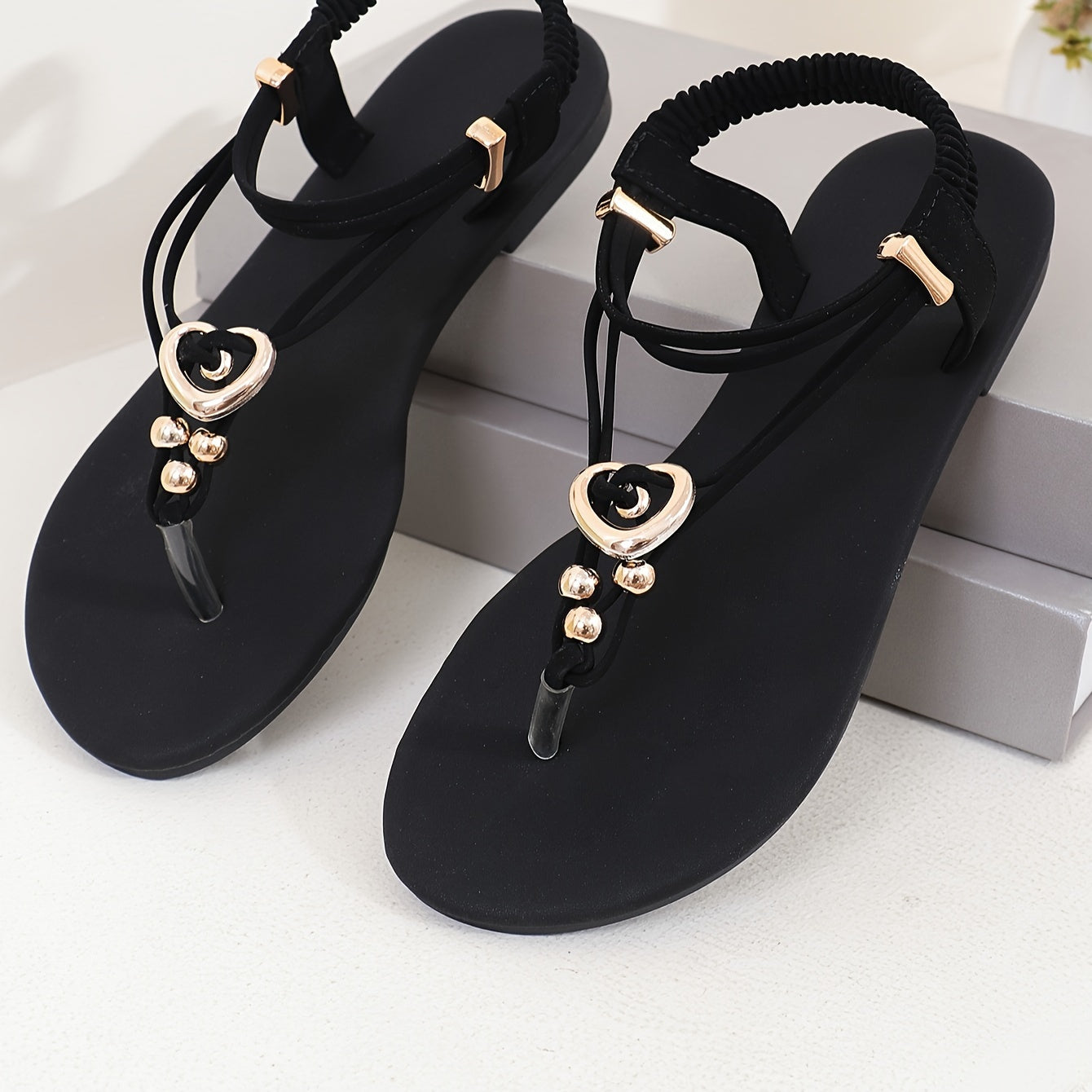 Women's Bohemian Slip-On Thong Sandals Open-Toe Flat Slip-On Beach Shoes