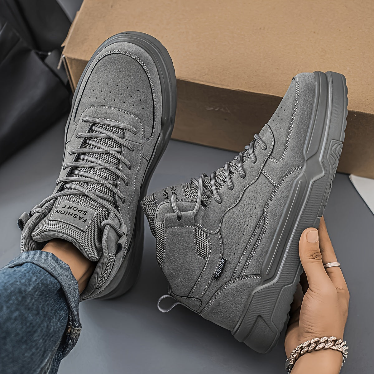 Men's High-Top Graphic Sneakers Casual Running Street Shoes Durable PU Fabric