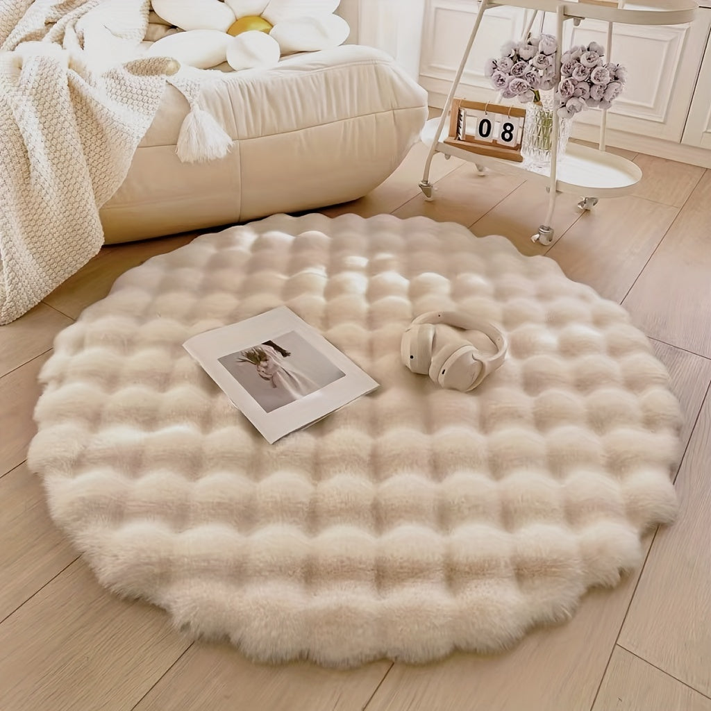 Alfombra redonda de peluche con pelo sintético, de pelo corto y suave, lavable a máquina, decoración para dormitorio