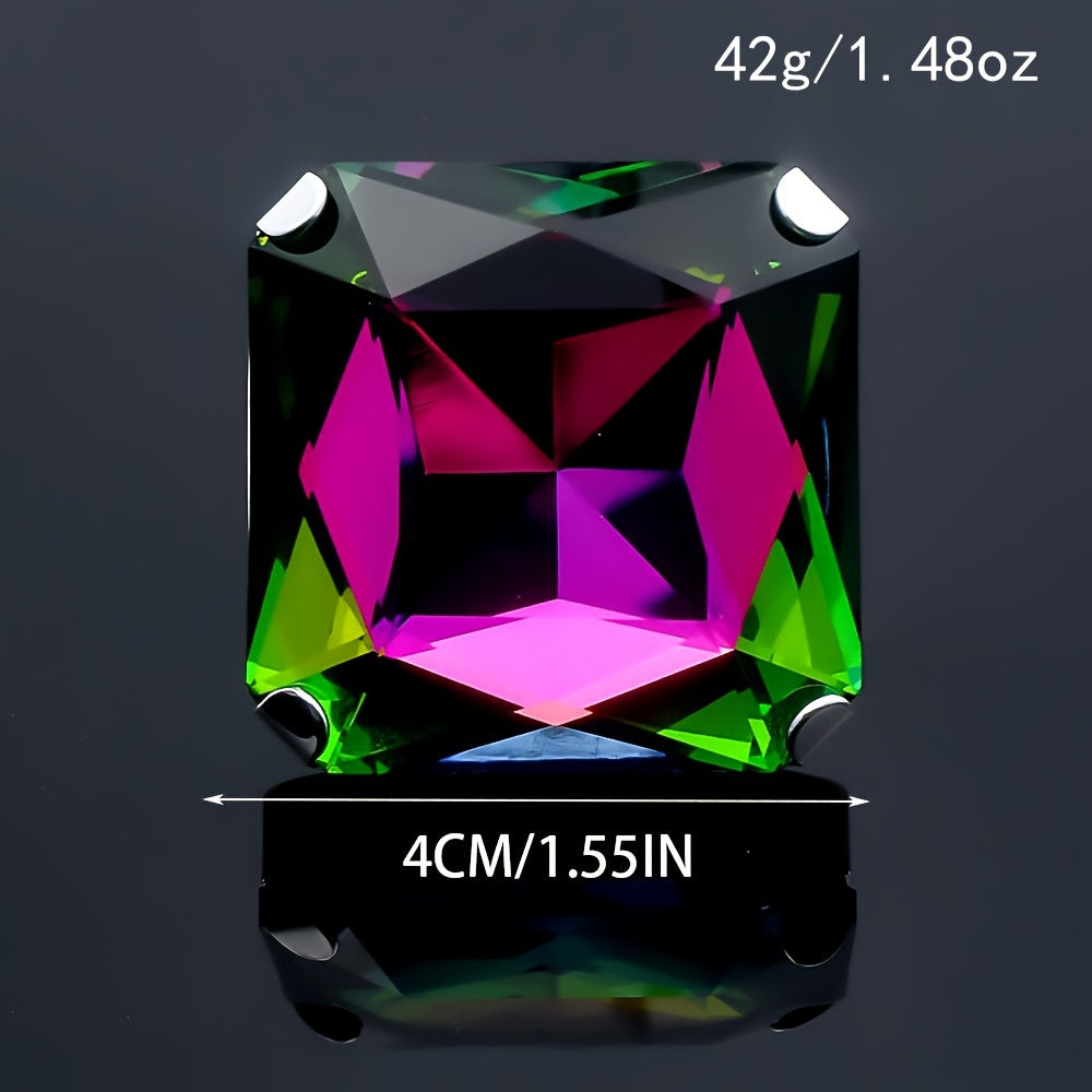 Ayollar uchun sozlanadigan bohem uslubidagi geometrik uzuk - Katta o'lchamdagi moda aksessuari, nafis ko'p rangli aks ettiruvchi kristall tafsilotlari bilan