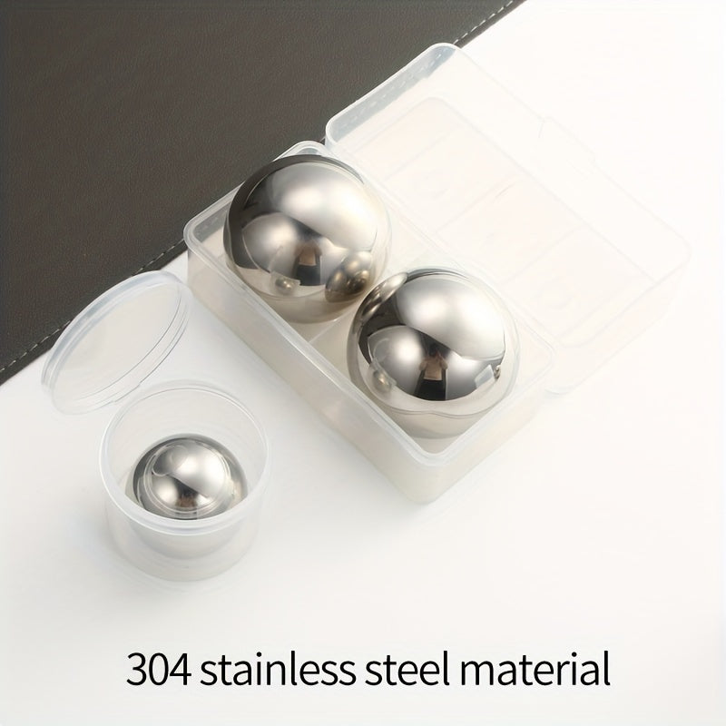 Set of 2 Stainless Steel Ice Cubes Spherical Frozen Whiskey Chilling Stones