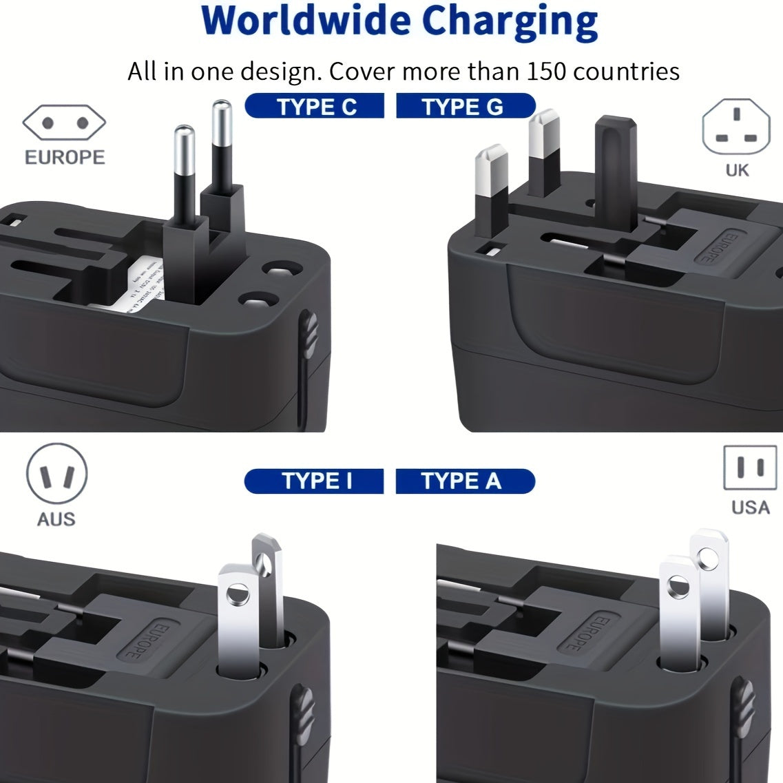 Universal Travel Charger with Dual USB Ports and Worldwide Compatibility