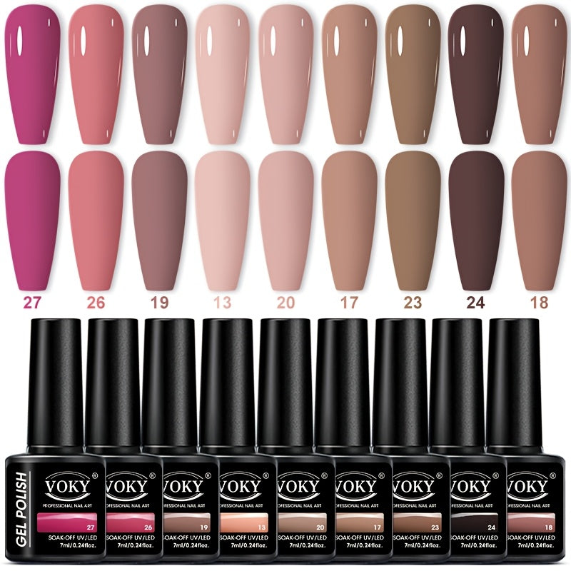 9-Bottle Gel Nail Polish Set Long-Lasting UV LED Hypoallergenic Formaldehyde-Free 0.24 oz
