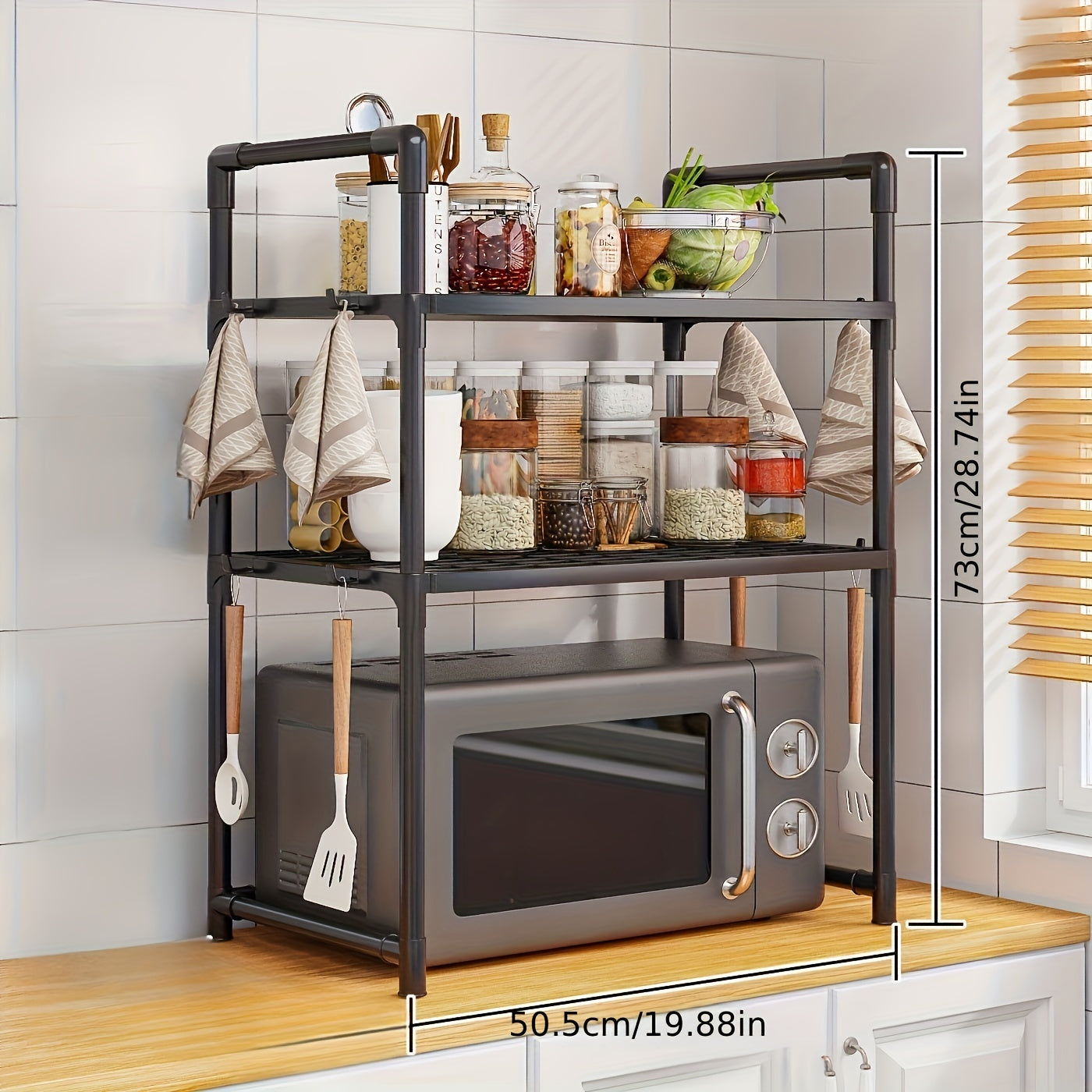 2-Tier Kitchen Organizer Stainless Steel Plastic Easy Install Spice and Utensil Storage