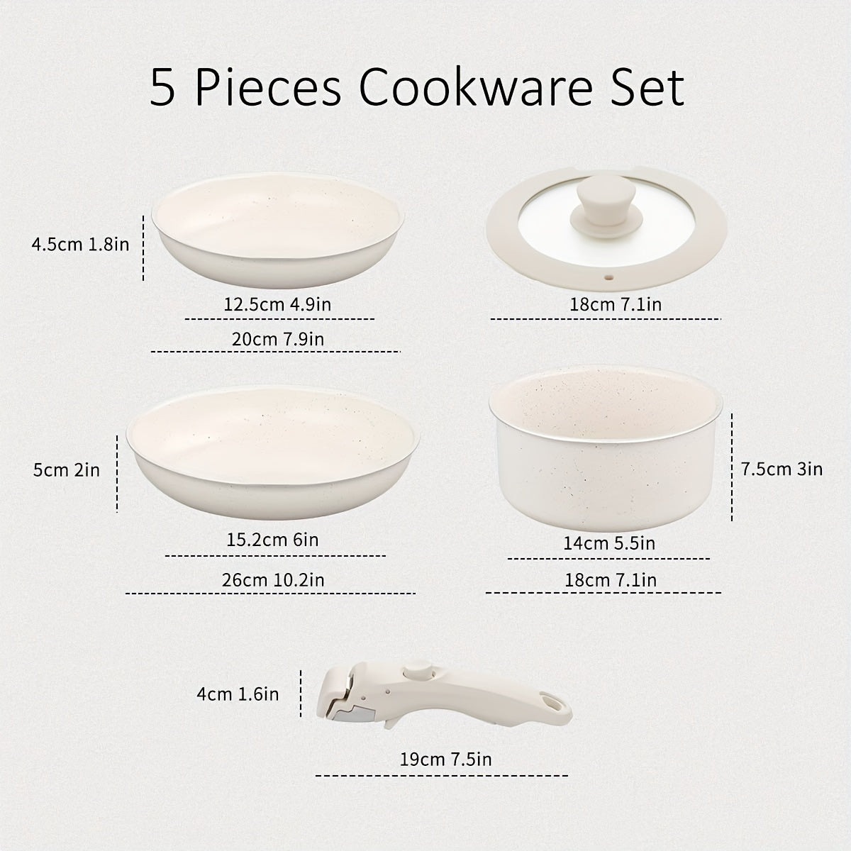 Aluminum Cookware Set with Removable Handles Nonstick Stackable Pots Pans