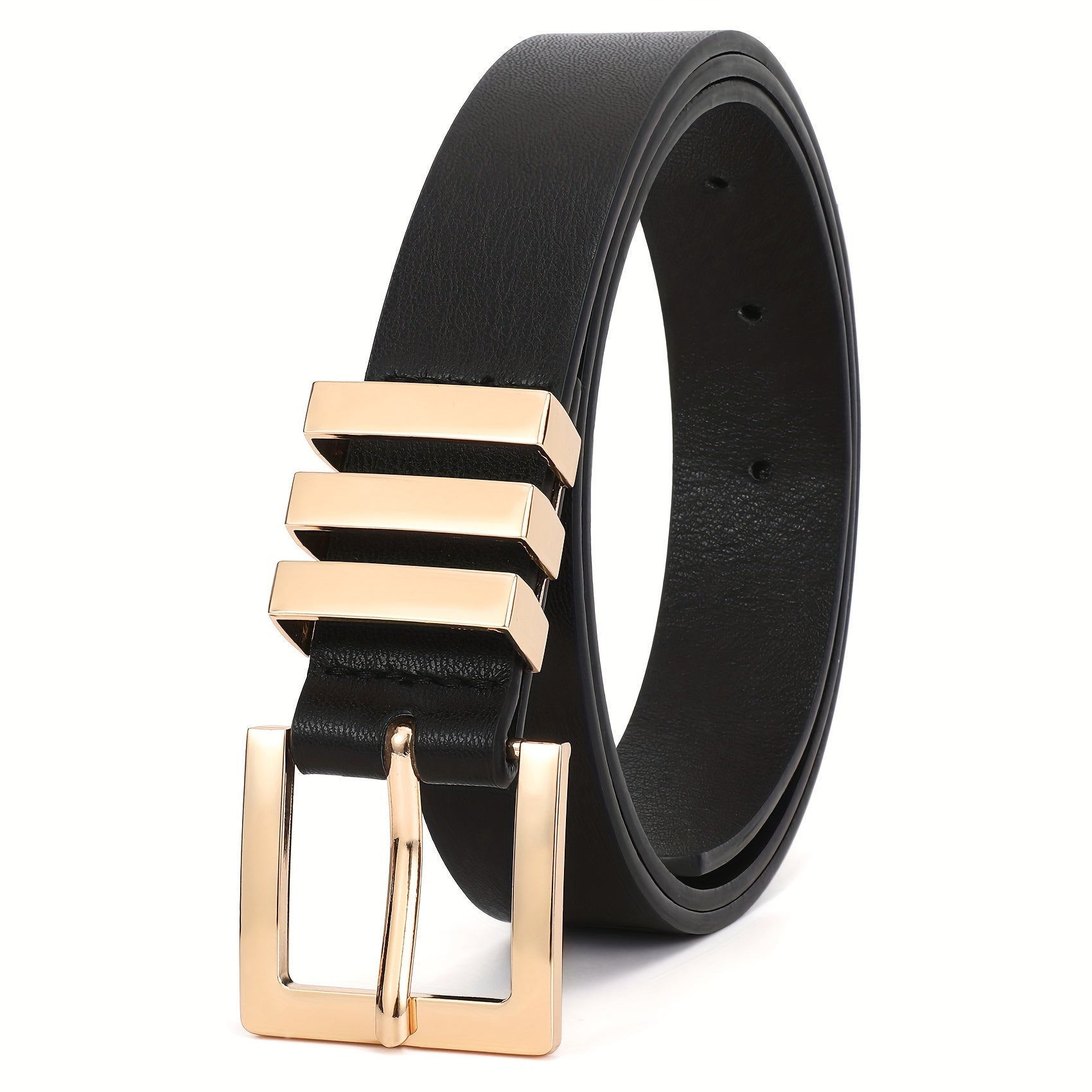 Plus Size Women's Leather Belt for Jeans Pants Dresses Square Golden Buckle