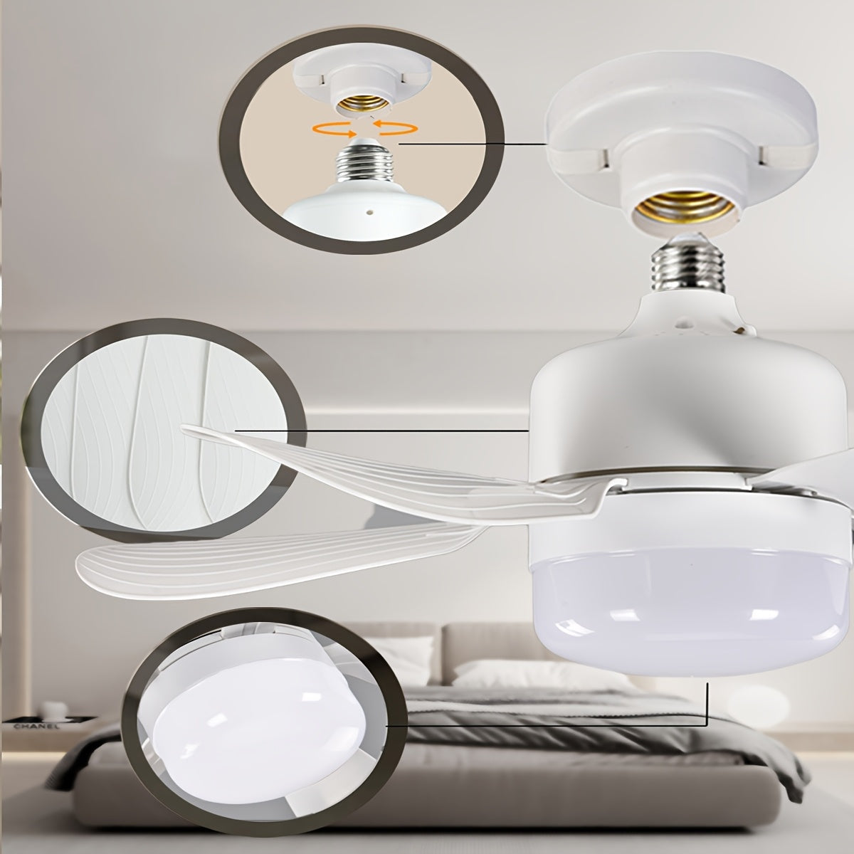 Masofadan boshqariladigan, sozlanadigan yoritish rejimlari va tezliklari bilan oson o'rnatiladigan oq smart fan chiroqlari, turli xonalar uchun ideal.