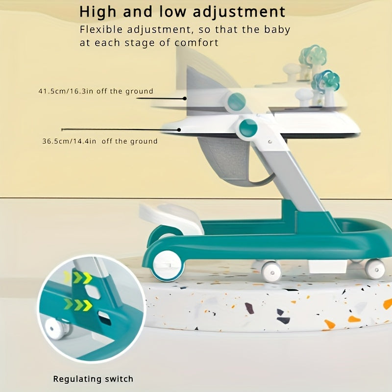 Серый детский ходунок с регулируемой высотой, колесами, противоударными ножками, вспомогательным тормозом, многофункциональный обучающий автомобиль для детей от 6 до 18 месяцев, игрушка для первых шагов против опрокидывания