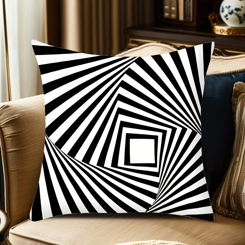 Black and White Striped Velvet Pillowcase 44cm Square Double Sided Print for Living Room Office