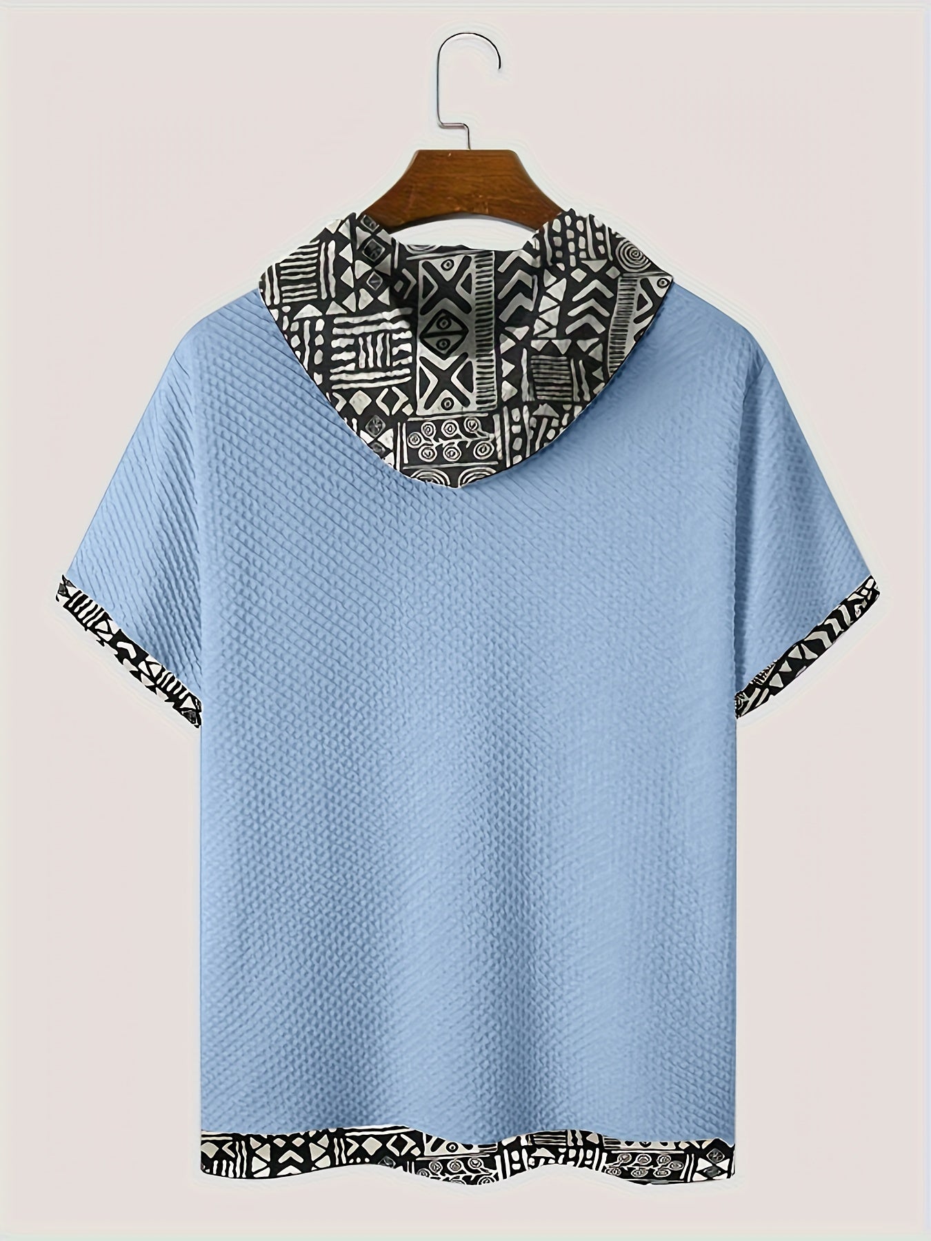 Men's Plus Size Casual Hooded T-Shirt with Geometric Print Lightweight Polyester Gray