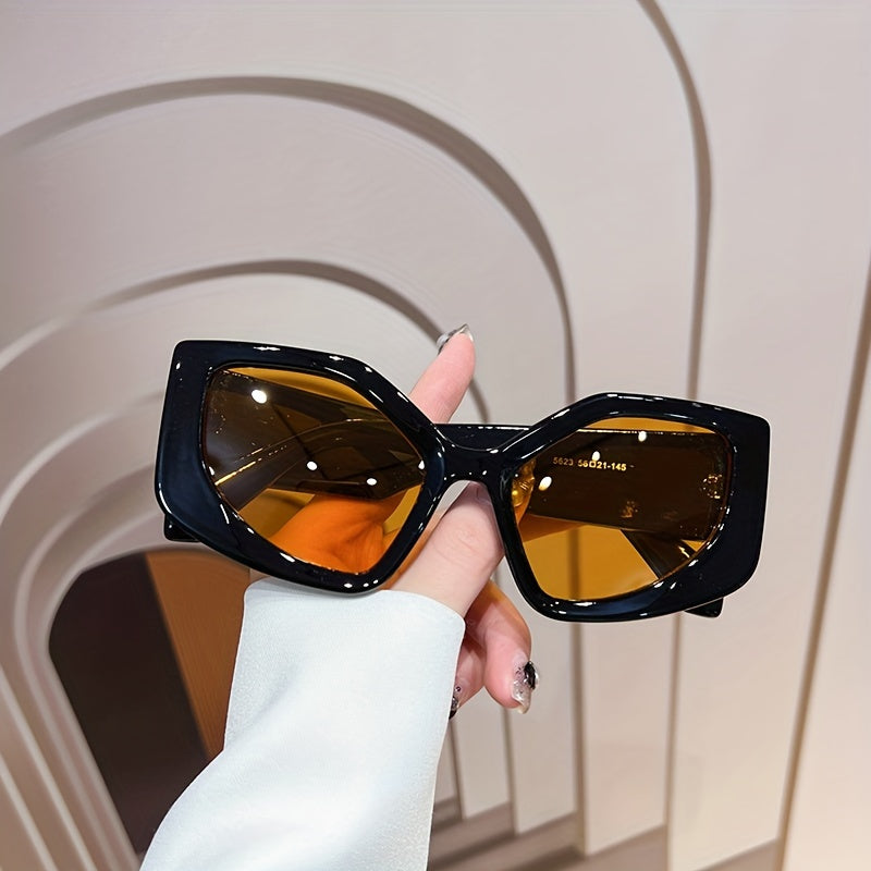 Polygon Y2K Sunglasses with Color Block Gradient Lenses for Sun Protection