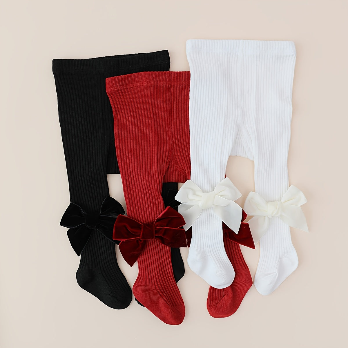 Leggings de terciopelo con lazo para niñas, tela de punto para todas las estaciones en rojo, negro y blanco