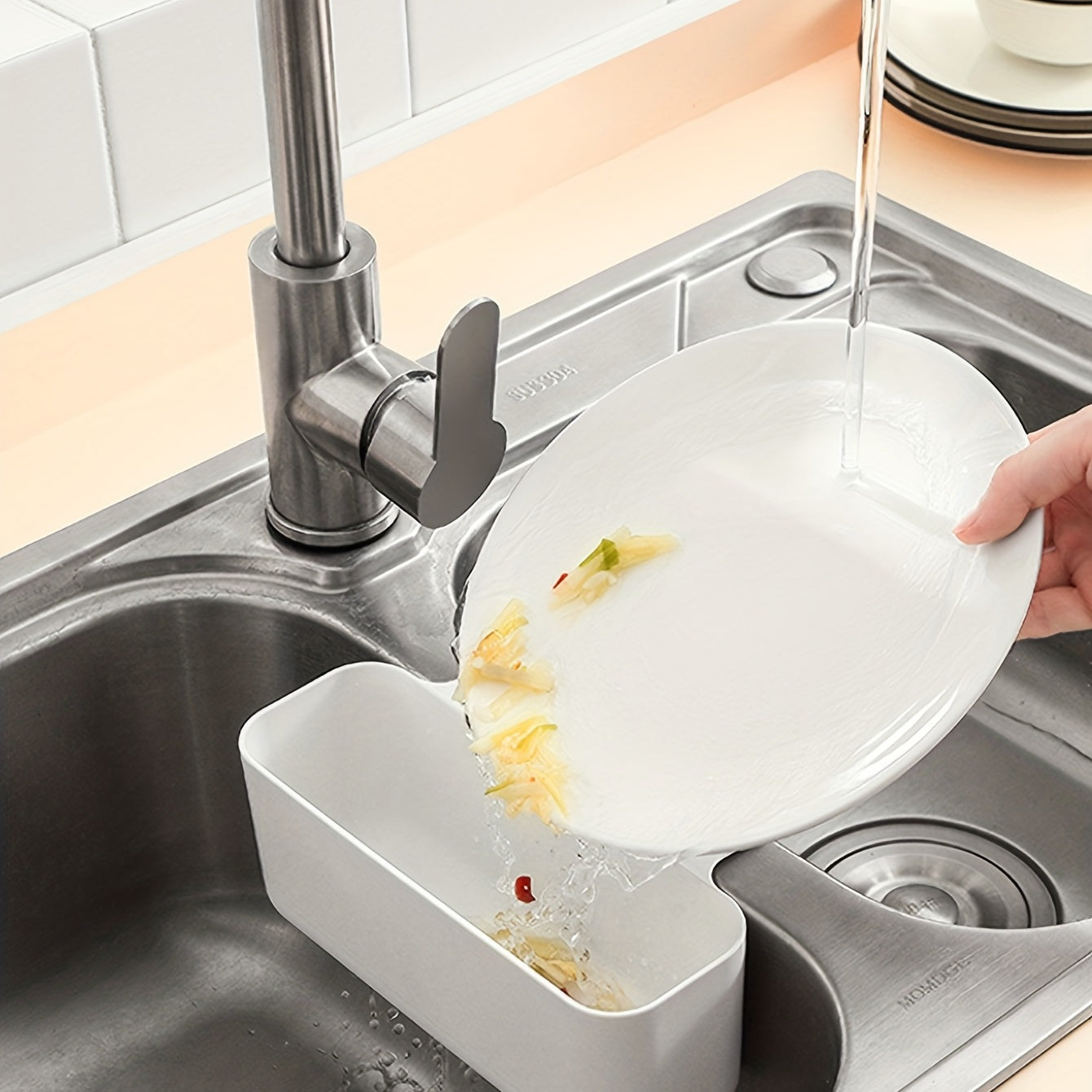 White Sink Organizer Basket for Kitchen Storage Space Saving