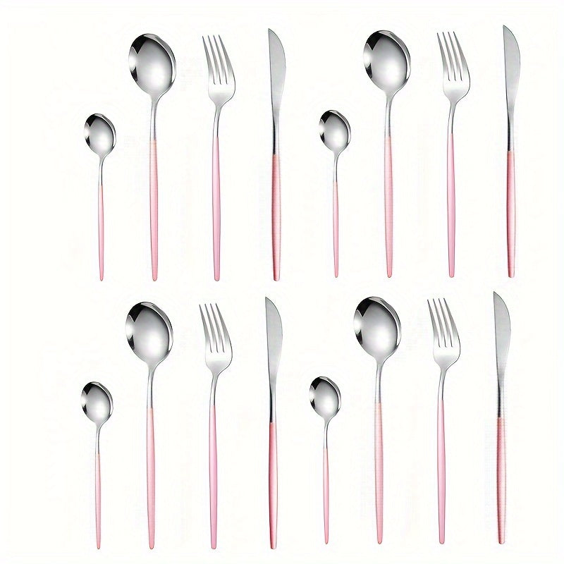 Juego de cubiertos de acero inoxidable de 16 piezas para cenas de bistec y postres