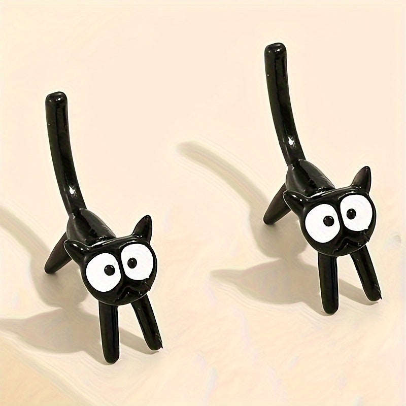 Ayollar uchun qora mushuk stud uzuklar, zink alloy, hayvonlar, mushukchalar, to'y uchun zargarlik buyumlari