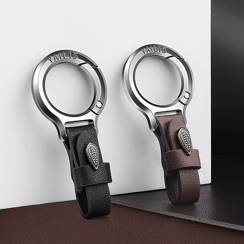 Metal Keychain with Keyring for Car Keys PU Leather Unplated Durable Organizer