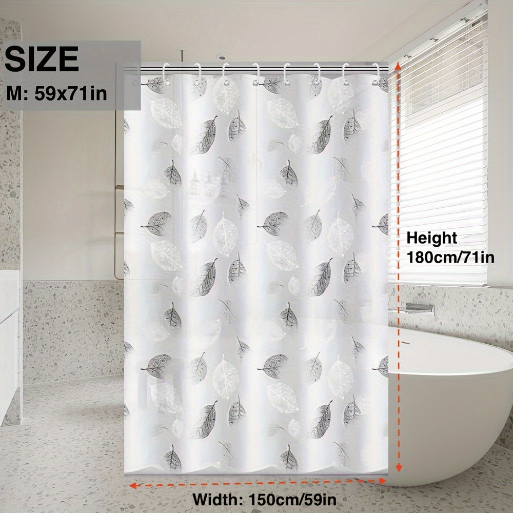 Leaf Pattern Shower Curtain Waterproof Durable Plastic Hooks Grommets Bathroom Decor