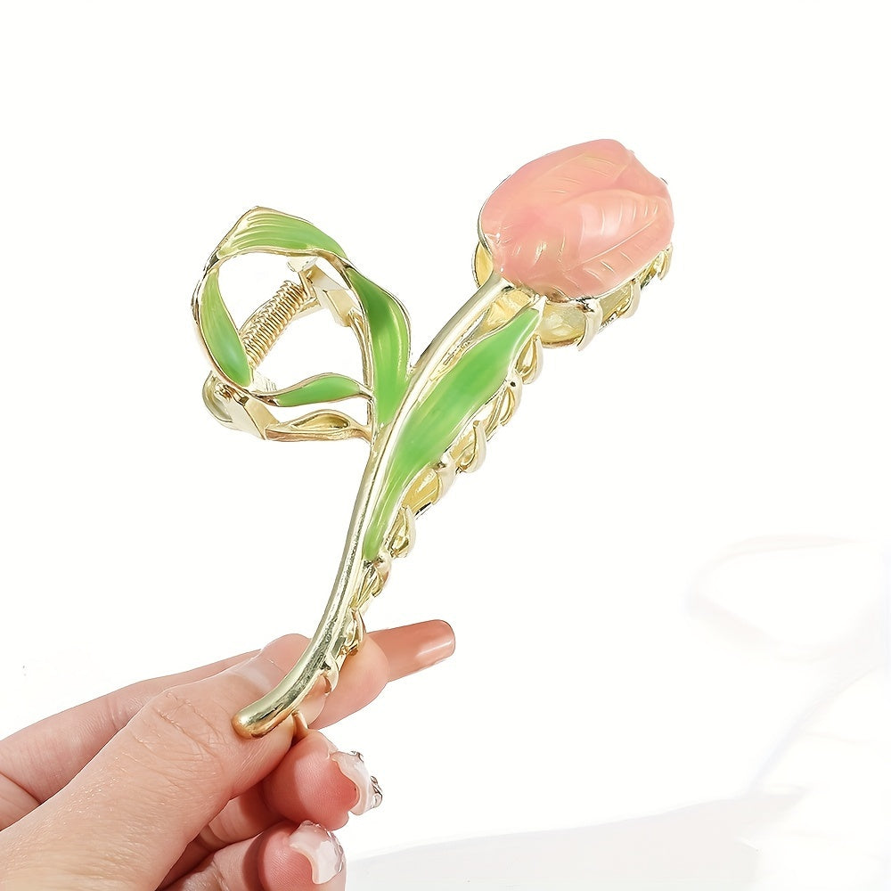 Women Girls Tulip Design Hair Claw Clip Zinc Alloy Casual Hair Accessory