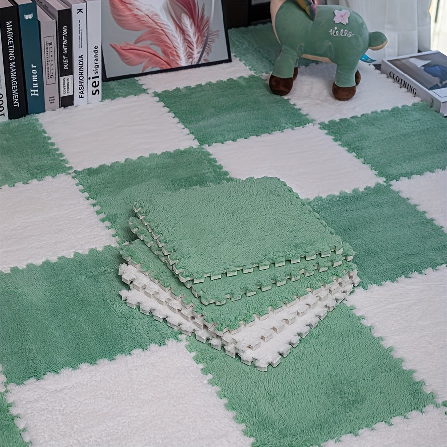 24 шт. светло-голубых и белых клетчатых соединяющихся пенопластовых напольных плиток 29,97 см для спальни, гостиной, детских комнат