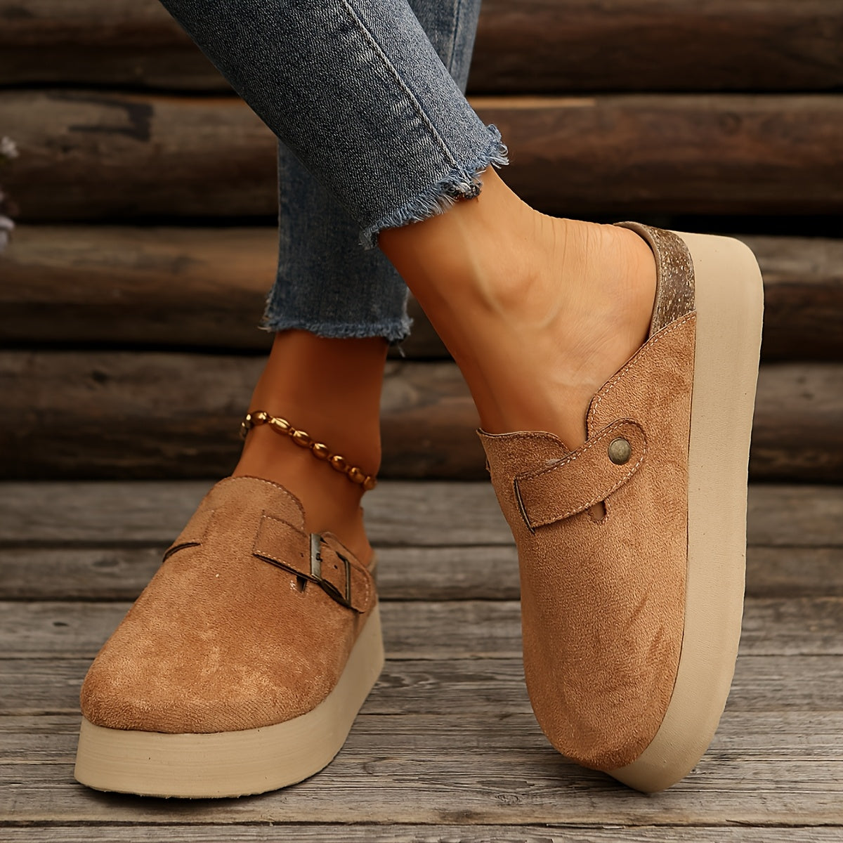 Женские повседневные мюли с толстой подошвой в черном цвете, стильная обувь для комфорта